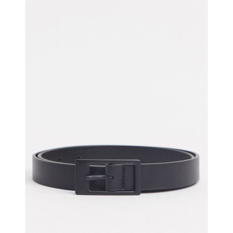 Matte Black Rectangle Buckle Faux Leather Belt