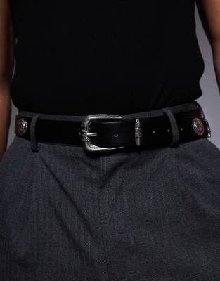 Asos Design Skinny Belt With Discs In Black