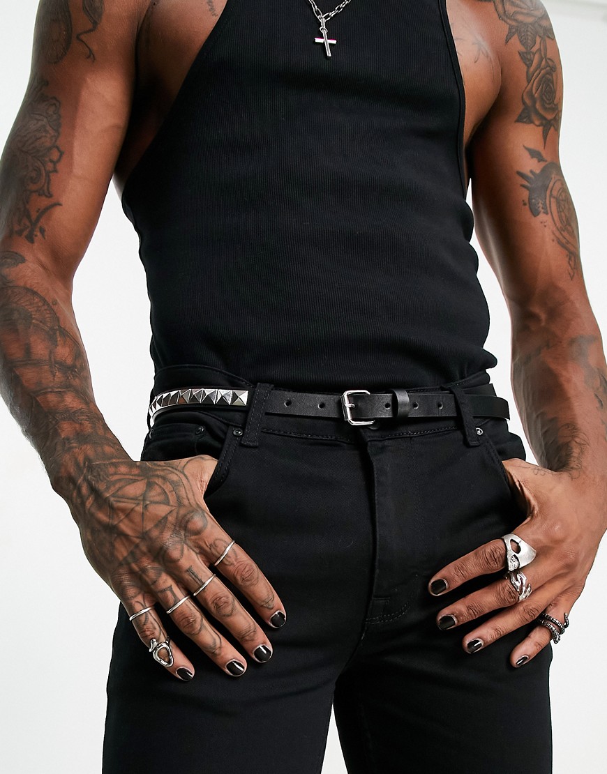 ASOS DESIGN skinny belt with studding in black