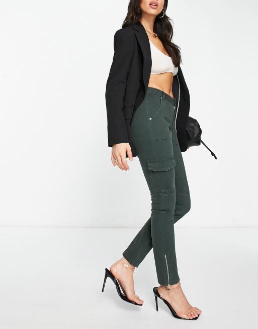 Weekday Ila tight fit flare cargo pants in black