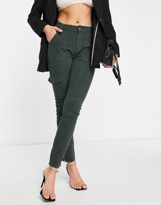 ASOS DESIGN skinny biker cargo pants with zips in green