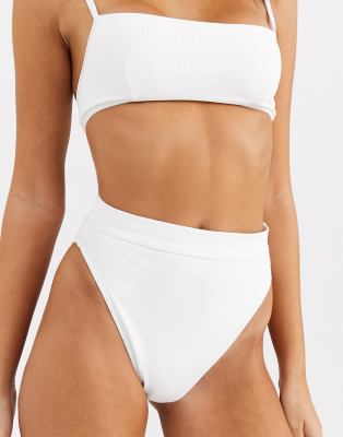 white high waisted ribbed bikini bottoms