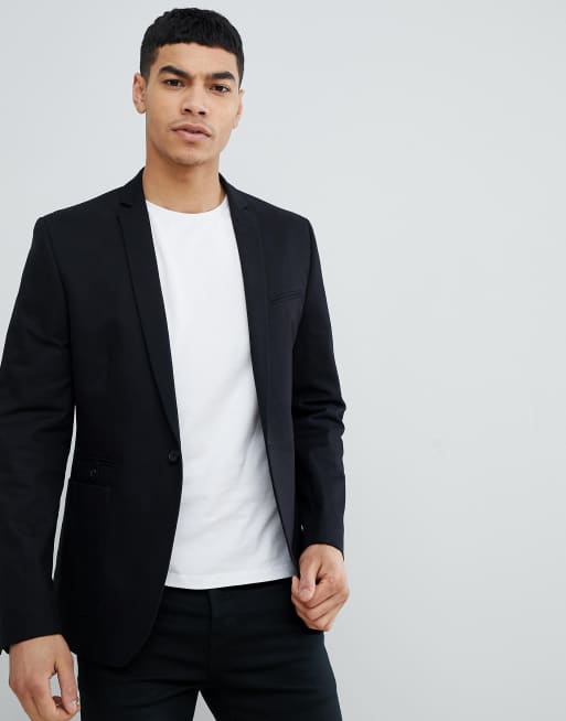 ASOS DESIGN skinny blazer in black cotton | ASOS