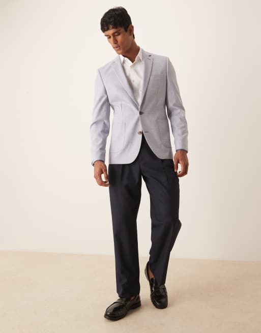 ASOS DESIGN skinny blazer in blue crosshatch, 3 of 5