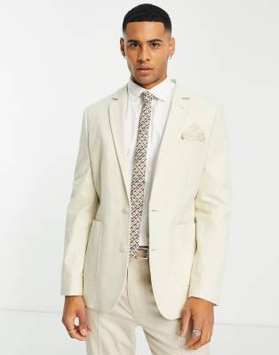ASOS DESIGN skinny blazer in ecru cotton herringbone - ASOS Price Checker