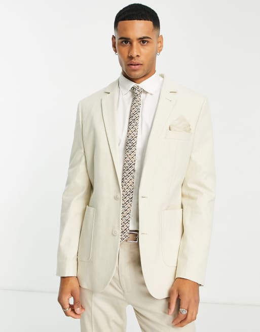 ASOS DESIGN skinny blazer in ecru cotton herringbone | ASOS