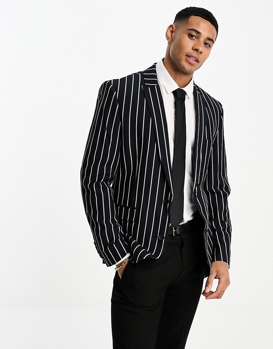 ASOS DESIGN skinny blazer in navy stripe