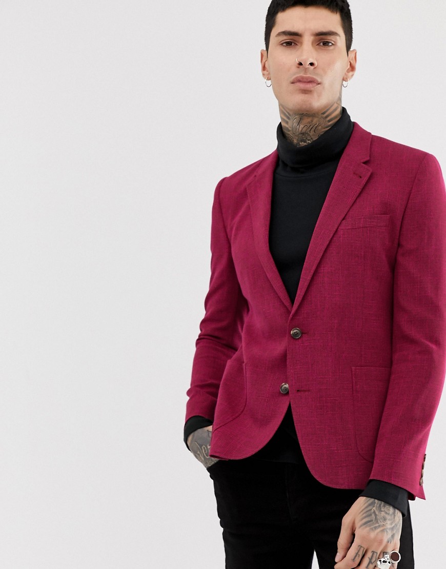 ASOS DESIGN - Skinny blazer met licht ruitmotief in roze