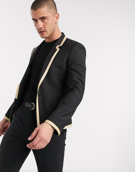 Black blazer shop with gold trim