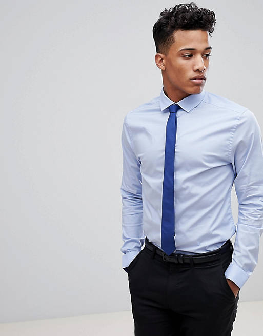 Asos Design Skinny Blue Shirt And Navy Tie Save | Asos