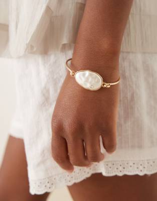 Asos Design Skinny Bracelet With Faux Semi Precious Stone And Crystal In Gold