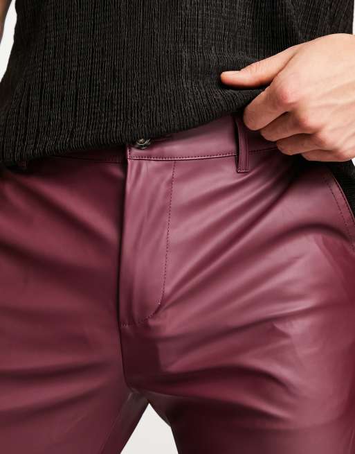 ASOS DESIGN - Skinny broek met leerlook in bordeauxrood, 3 van 4