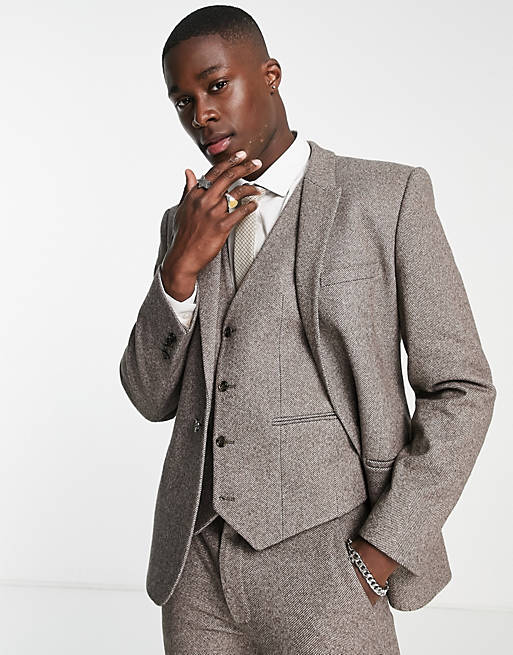 ASOS DESIGN skinny brushed wool mix suit jacket in brown