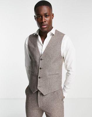 ASOS DESIGN skinny brushed wool mix waistcoat in brown  - ASOS Price Checker