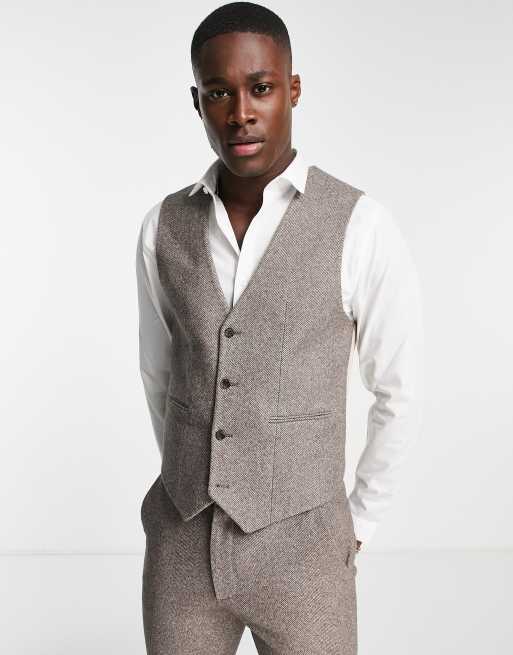 ASOS DESIGN skinny brushed wool mix waistcoat in brown | ASOS