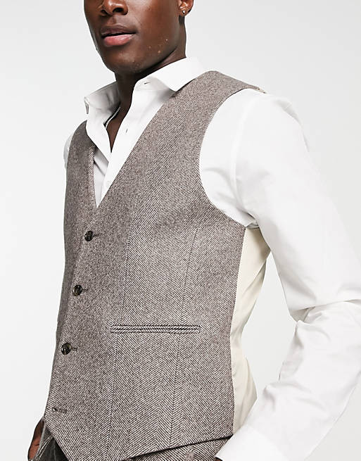 ASOS Skinny Wool Mix Suit Waistcoat in Brown for Men Mens Clothing Jackets Waistcoats and gilets 