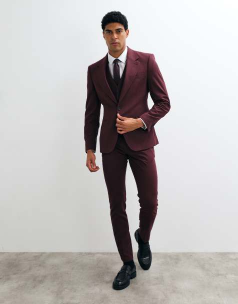 ASOS DESIGN Skinny Burgundy Suit - view 1