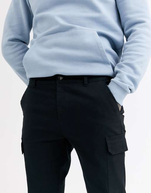 ASOS DESIGN skinny cargo cuffed pants in black, 3 of 4