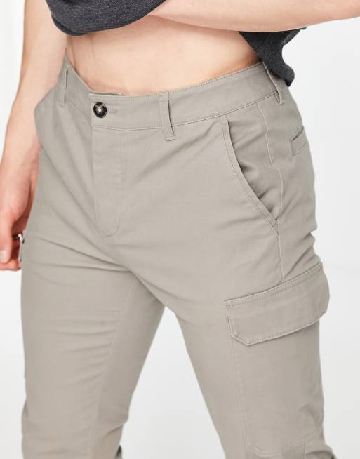 ASOS DESIGN skinny cargo cuffed pants in khaki - ShopStyle