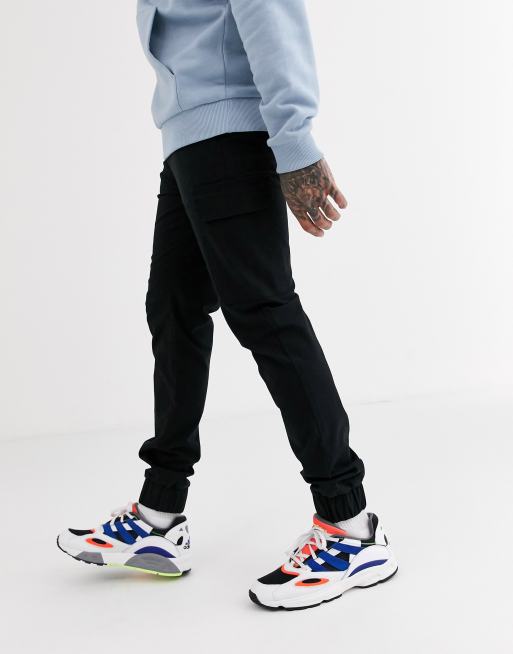 ASOS DESIGN skinny cargo cuffed trousers in black, 4 of 4