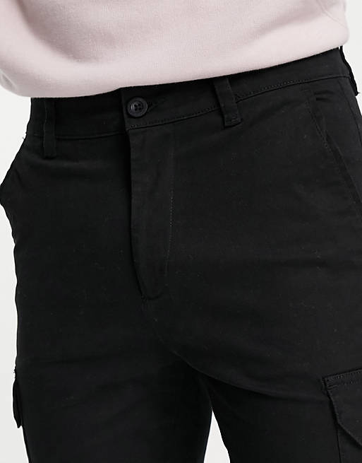 Trousers & Chinos skinny cargo cuffed trousers in black 