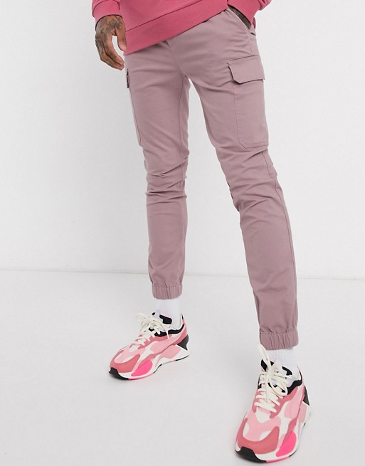 ASOS DESIGN skinny cargo cuffed trousers in pink