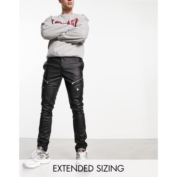 ASOS DESIGN skinny cargo pants in black leather look | ASOS