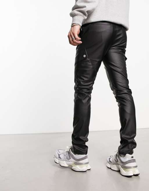 ASOS DESIGN Tall super skinny sculpt leather look pants in black