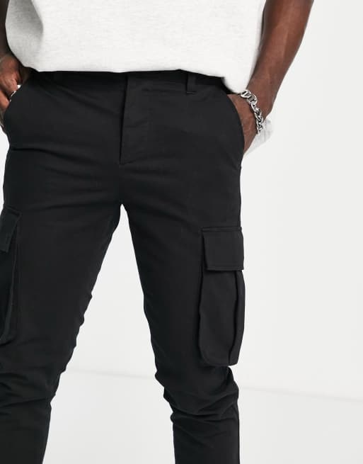 ASOS DESIGN skinny cargo pants in black