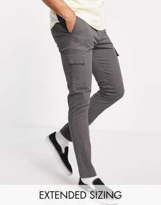 Shop Asos Design Skinny Cargo Pants In Gray-black