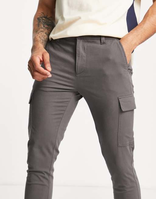 Skinny Fit Cargo Pants - Dark gray - Men