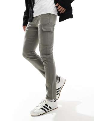 Asos Design Skinny Cargo Pants In Gray
