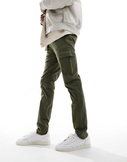 ASOS DESIGN skinny cargo cuffed pants in khaki - ShopStyle