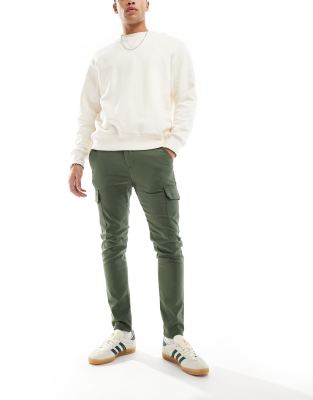 Asos Design Skinny Cargo Pants In Khaki-green