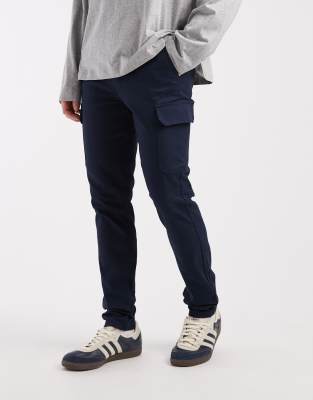 Asos Design Skinny Cargo Pants In Blue