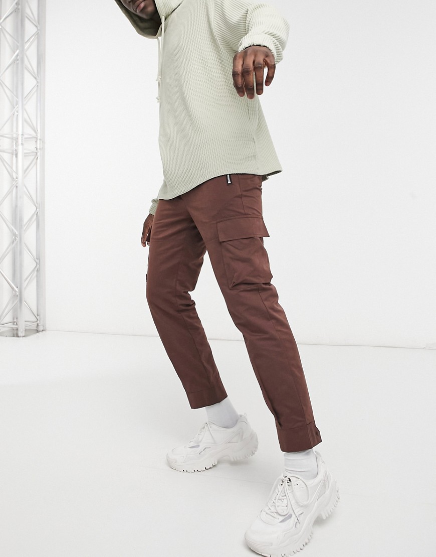 ASOS DESIGN skinny cargo pants in peached finish in brown
