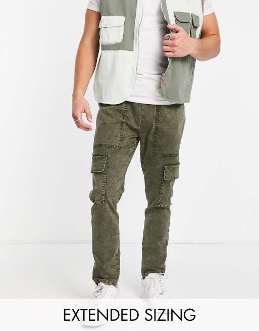 ASOS DESIGN skinny cargo pants with acid wash and contrast