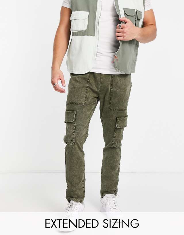 ASOS DESIGN skinny cargo pants with acid wash and contrast stitching