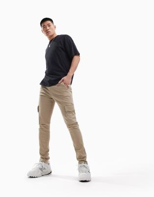 skinny cargo pants with wash in beige-Neutral
