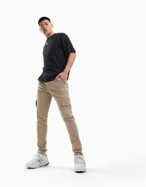 ASOS DESIGN skinny cargo pants with wash in beige - view 1