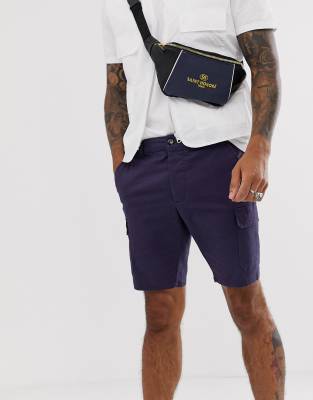 ASOS DESIGN skinny cargo shorts in dark blue