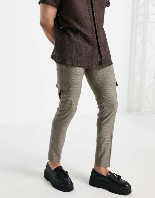 ASOS DESIGN skinny cargo smart pants in brown check ASOS