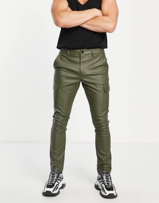 ASOS DESIGN skinny cargo cuffed pants in khaki