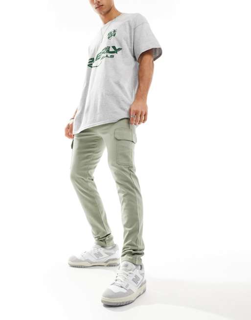 ASOS DESIGN - Skinny cargobroek in saliegroen