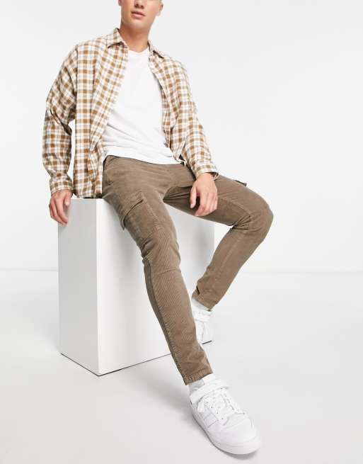 ASOS DESIGN - Skinny cargobroek van corduroy in bruin