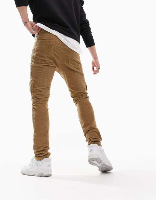 ASOS DESIGN - Skinny cargobroek van corduroy met stretch in tabaksbruin, 3 van 4