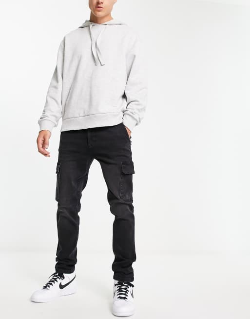 ASOS DESIGN - Skinny cargojeans in zwart met wassing 