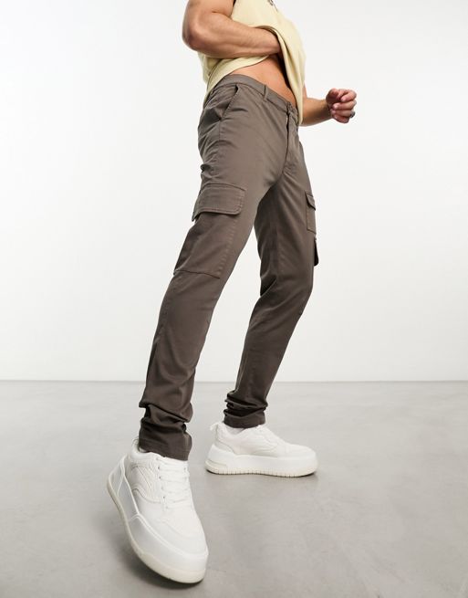 ASOS DESIGN skinny cargo pants in brown