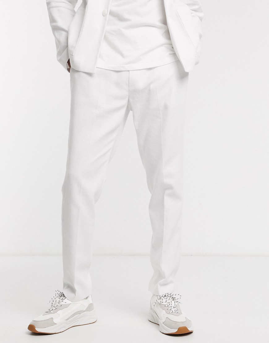 ASOS DESIGN skinny casual linen mix trousers in white
