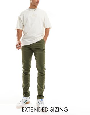 skinny chino pants in washed dark olive-Green